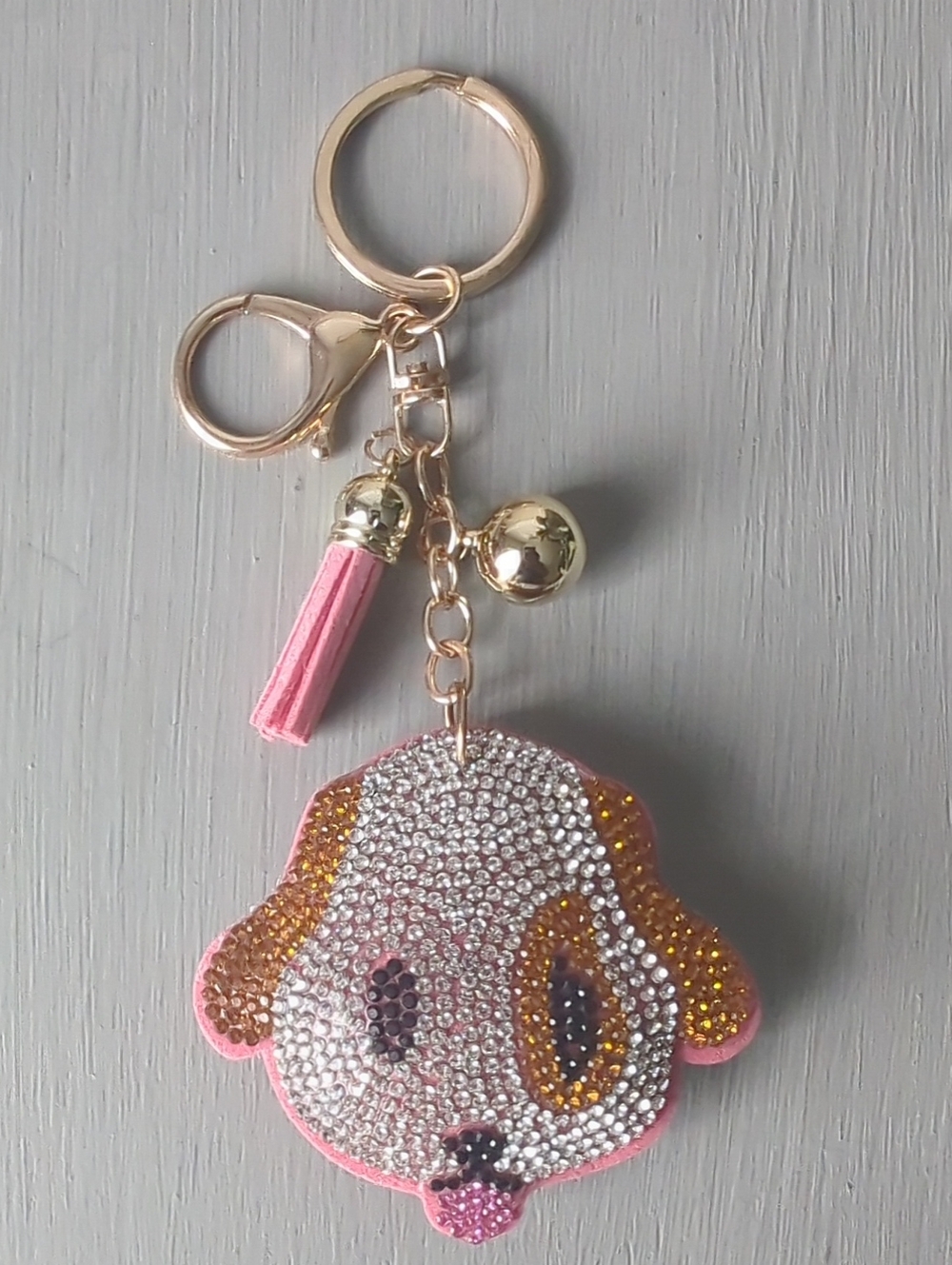 Pink Crystal Puppy Keychain & Card Holder Charm